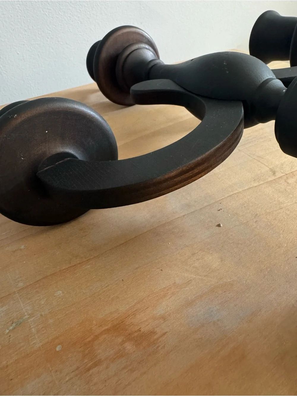 Matte Black 3-Arm Teak Wood Candelabra Candle Holder